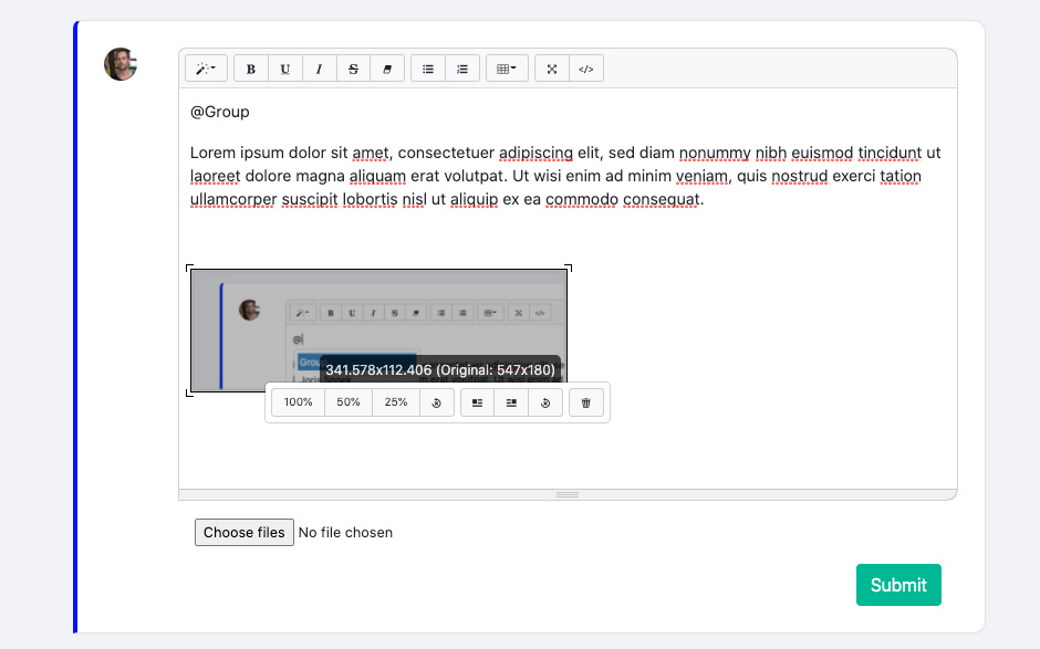 Screenshot image options summernote editor