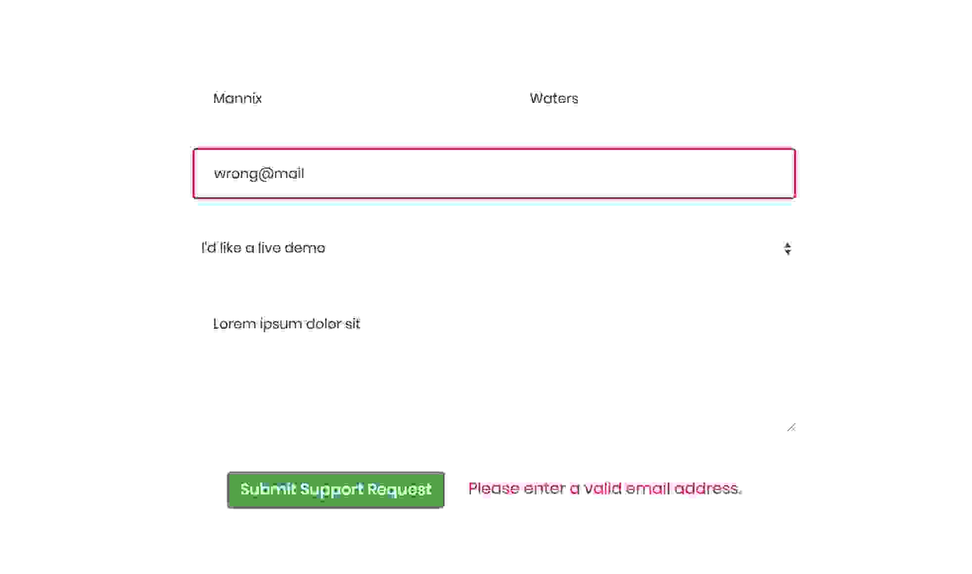 Support ajax form example screenshot